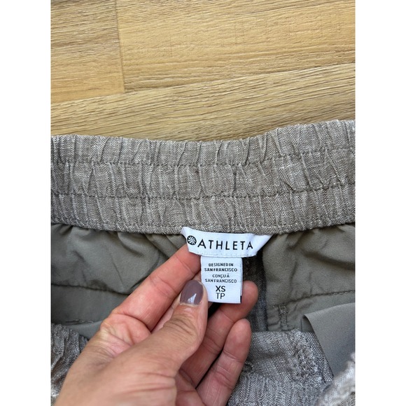 Athleta retreat Linen ankle Pants Tan Taupe Elastic Waist XS coastal Beach - Picture 3 of 7